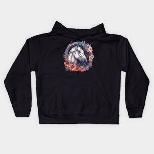 White Horse With Flowers Kids Hoodie